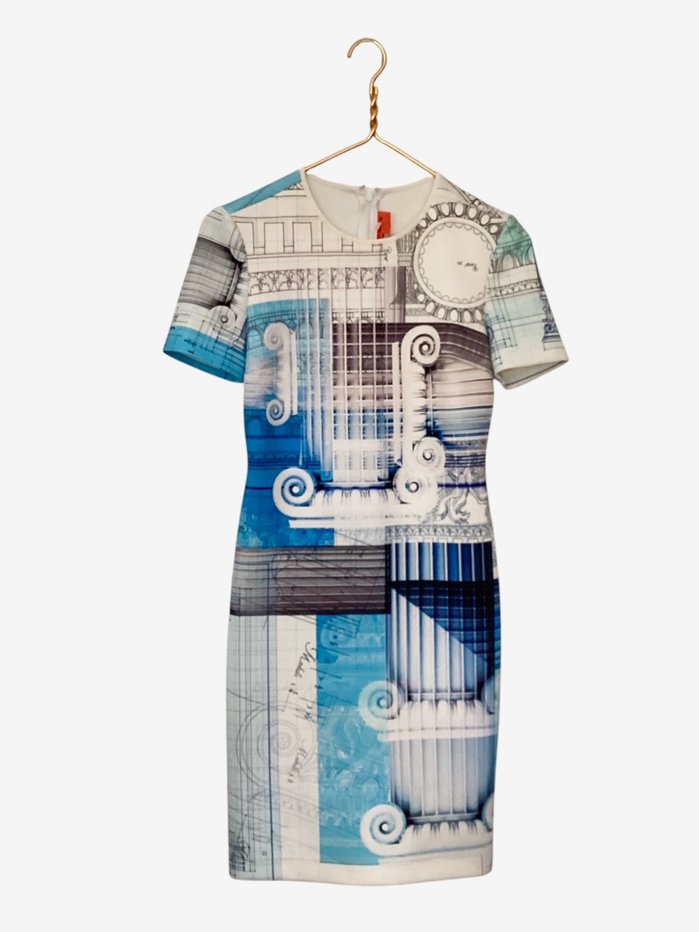 Clover Canyon Blue Grecian Short Sleeve Graphic Body Con Designer Dress M